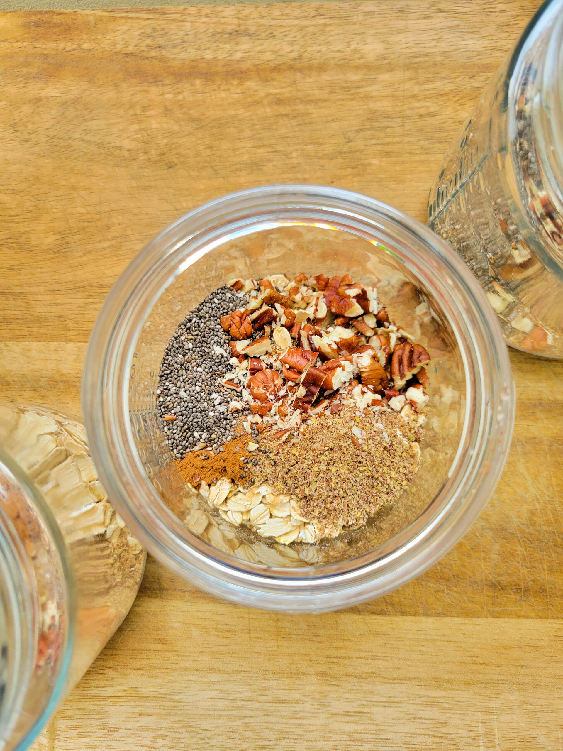The dry ingredients for apple pie high-protein overnight oats.